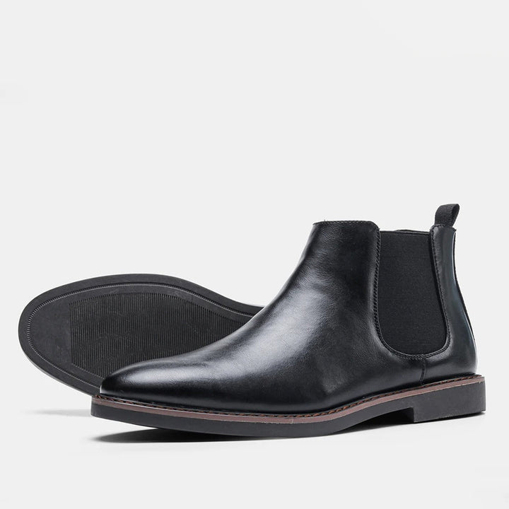 "Miesten Chelsea-saappaat, ruskea nahkalook, slip-on-tyyli, retroeleganssia ja modernia mukavuutta kaikille sääoloille."