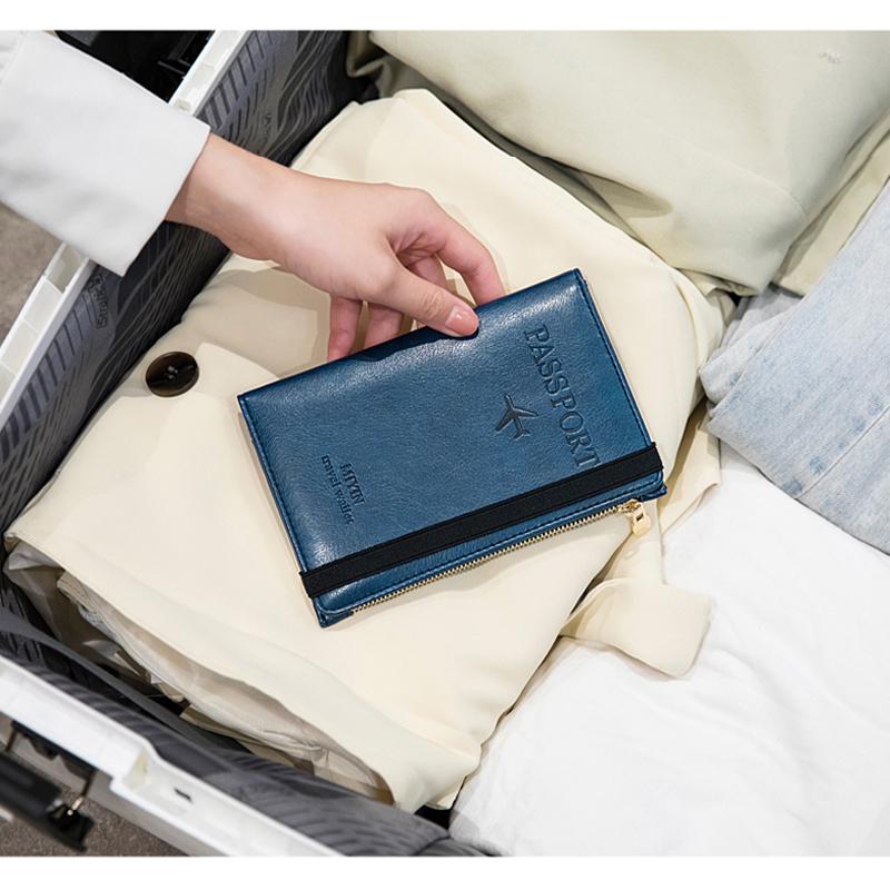 Herre RFID-blokerende paspung i læder, sort PU-læderimitation, stilfuld og holdbar, flere kortlommer til rejser.