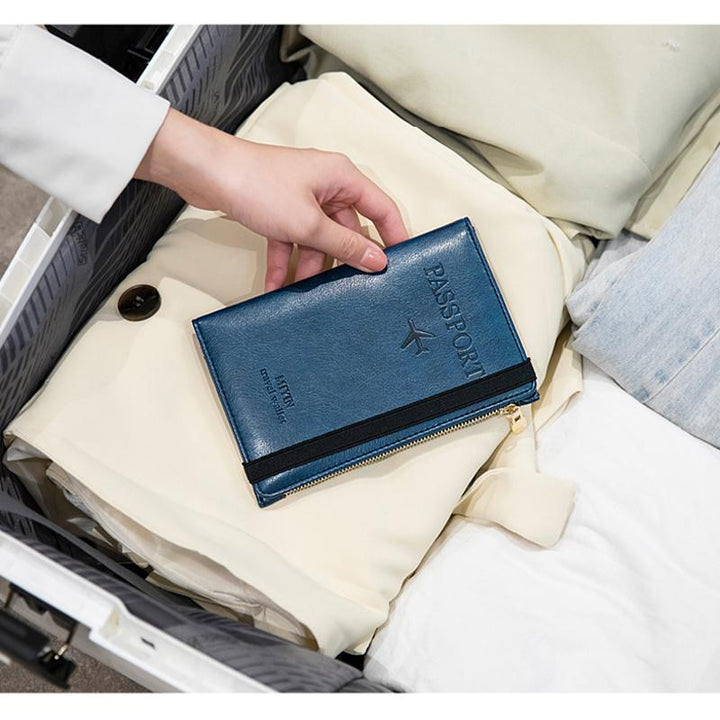 Herre RFID-blokerende paspung i læder, sort PU-læderimitation, stilfuld og holdbar, flere kortlommer til rejser.