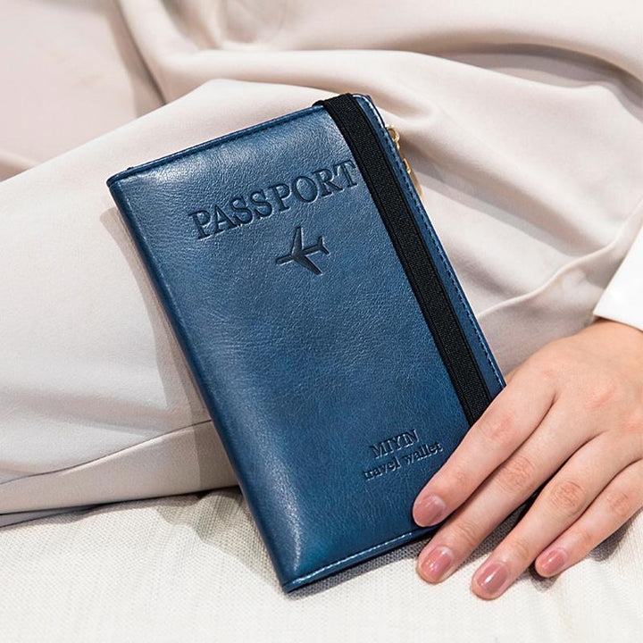 Herre RFID-blokerende paspung i læder, sort PU-læderimitation, stilfuld og holdbar, flere kortlommer til rejser.