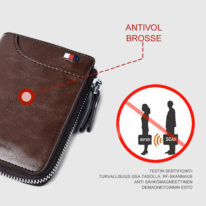 Mænds RFID-sikre alsidige læderpung; kvalitetsvintage-læder, flere kortpladser, elegant design