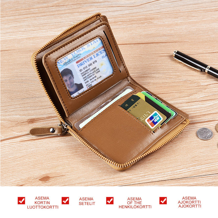 Mænds RFID-sikre alsidige læderpung; kvalitetsvintage-læder, flere kortpladser, elegant design