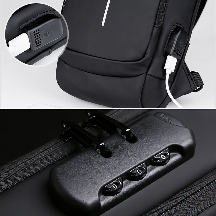 Mænds USB anti-tyveri taske, grå/sort, minimalistisk design, Oxford-materiale, TSA-lås.