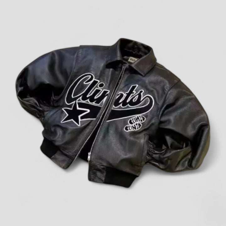 Herre Y2K Retro Hip Hop Jakke i kunstlæder med broderet grafik