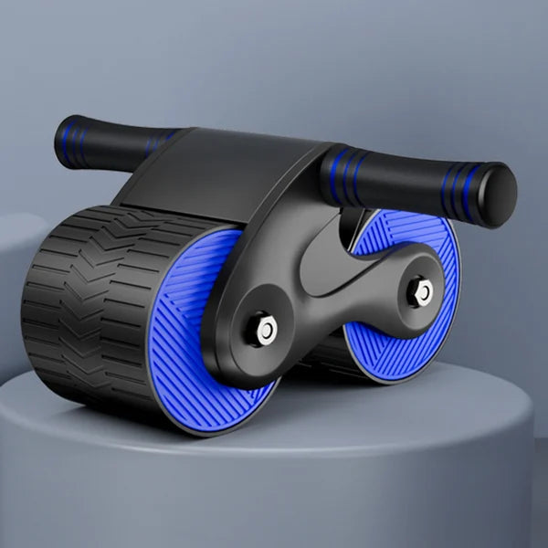 Mænds ab wheel med automatisk tilbageføring til fitness, dobbelt hjul design, ergonomisk svampehåndtag, stilfuldt sort-blåt design