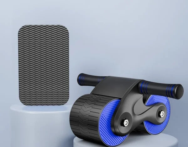 Mænds ab wheel med automatisk tilbageføring til fitness, dobbelt hjul design, ergonomisk svampehåndtag, stilfuldt sort-blåt design