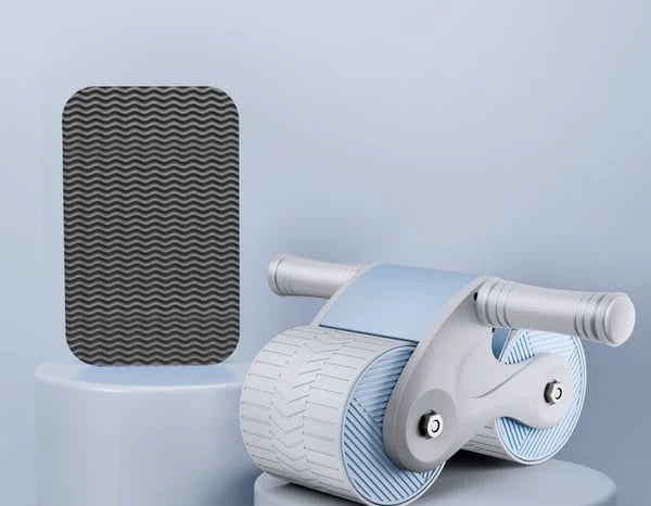 Mænds ab wheel med automatisk tilbageføring til fitness, dobbelt hjul design, ergonomisk svampehåndtag, stilfuldt sort-blåt design