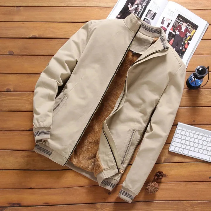 Herre aviator jakke, varm fleecefor, moderne stil, mørkeblå, elegant snit, praktiske sidelommer