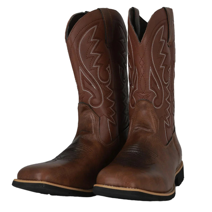 Miesten brodeeratut denim cowboy bootsit, retrotyyli, suora kärki, trendikäs brodeeraus, pehmeä materiaali.