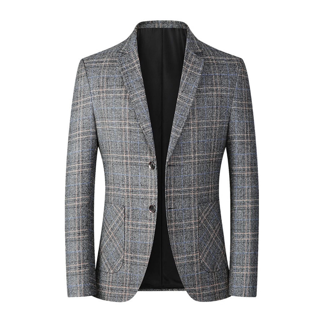 Herre casual blazer med stilfulde revers og knaplukning, broderet mønster med guldtråd, moderne og stilfuldt design.