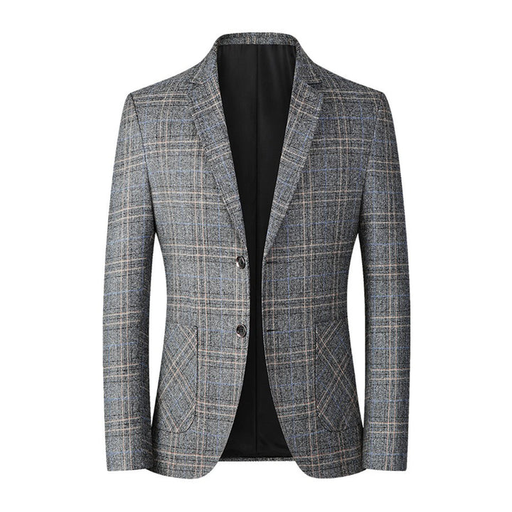 Herre casual blazer med stilfulde revers og knaplukning, broderet mønster med guldtråd, moderne og stilfuldt design.