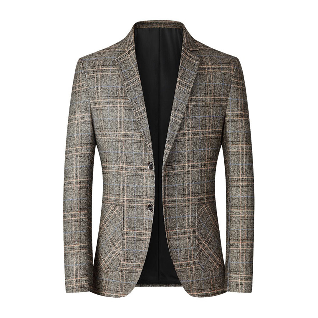 Herre casual blazer med stilfulde revers og knaplukning, broderet mønster med guldtråd, moderne og stilfuldt design.