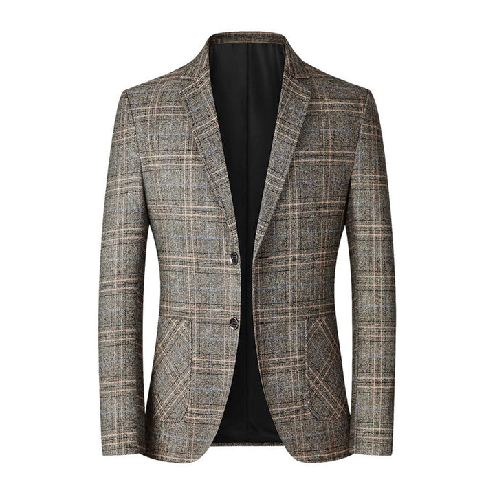 Herre casual blazer med stilfulde revers og knaplukning, broderet mønster med guldtråd, moderne og stilfuldt design.