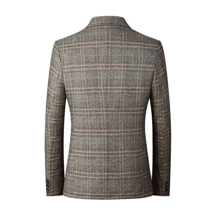Herre casual blazer med stilfulde revers og knaplukning, broderet mønster med guldtråd, moderne og stilfuldt design.