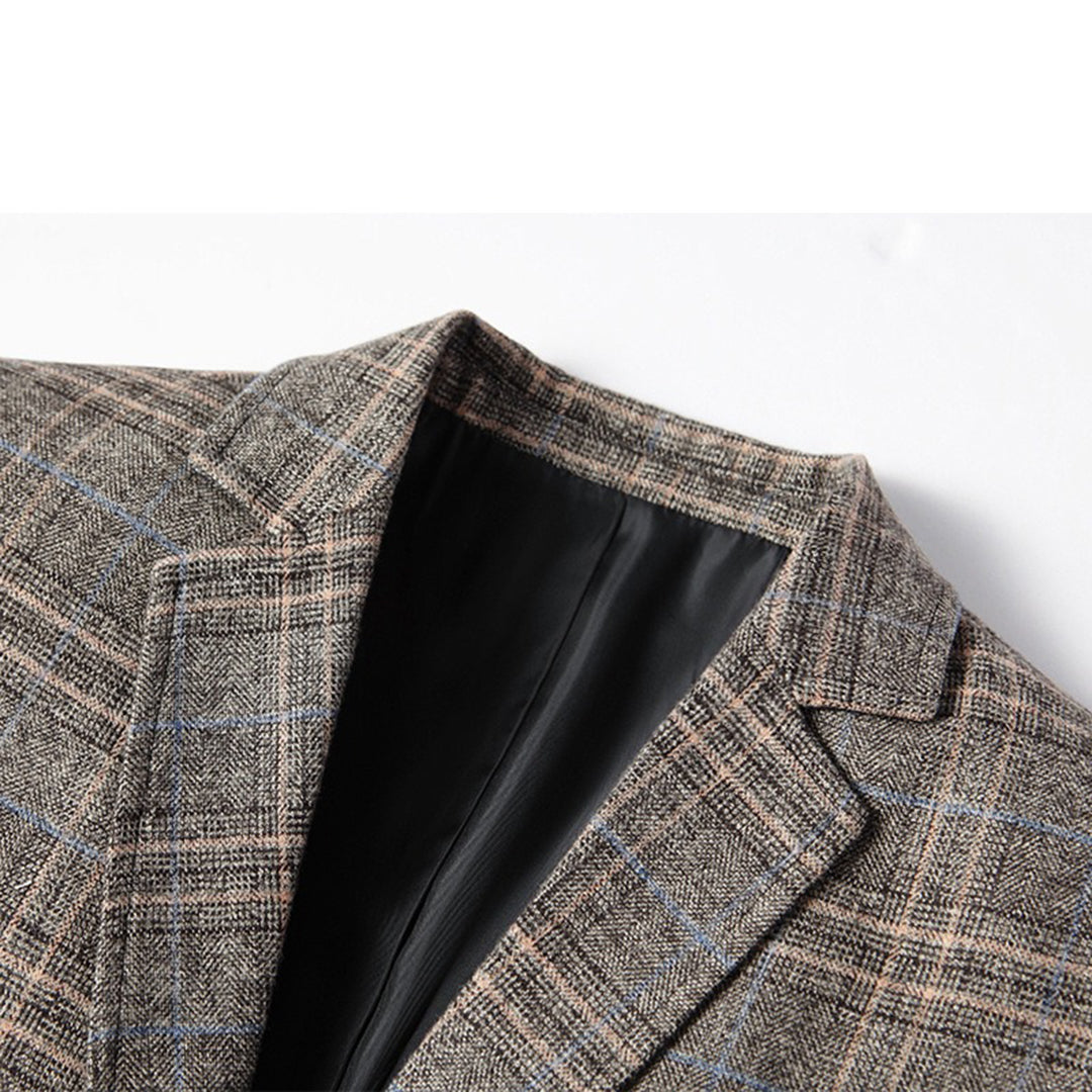 Herre casual blazer med stilfulde revers og knaplukning, broderet mønster med guldtråd, moderne og stilfuldt design.