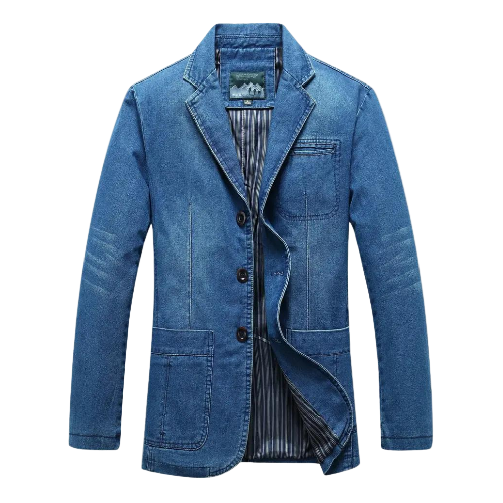 Herre denim blazer, afslappet stil, behagelig pasform, stof af høj kvalitet og praktiske lommer, lyseblå.