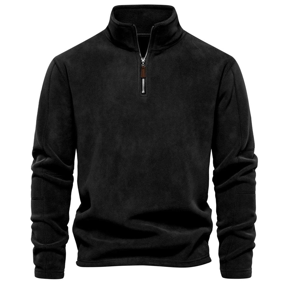 Mænds fleece vinterjakke med lynlås, blødt og varmt materiale, stilfuld omvendt krave, perfekt vinterjakke.