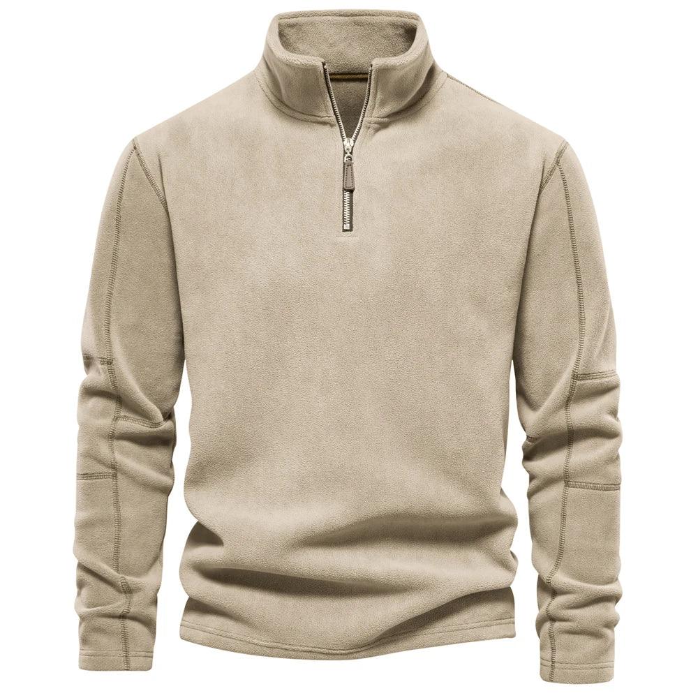 Mænds fleece vinterjakke med lynlås, blødt og varmt materiale, stilfuld omvendt krave, perfekt vinterjakke.