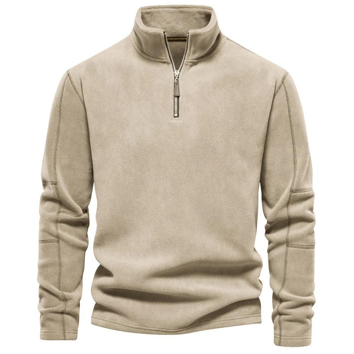 Mænds fleece vinterjakke med lynlås, blødt og varmt materiale, stilfuld omvendt krave, perfekt vinterjakke.