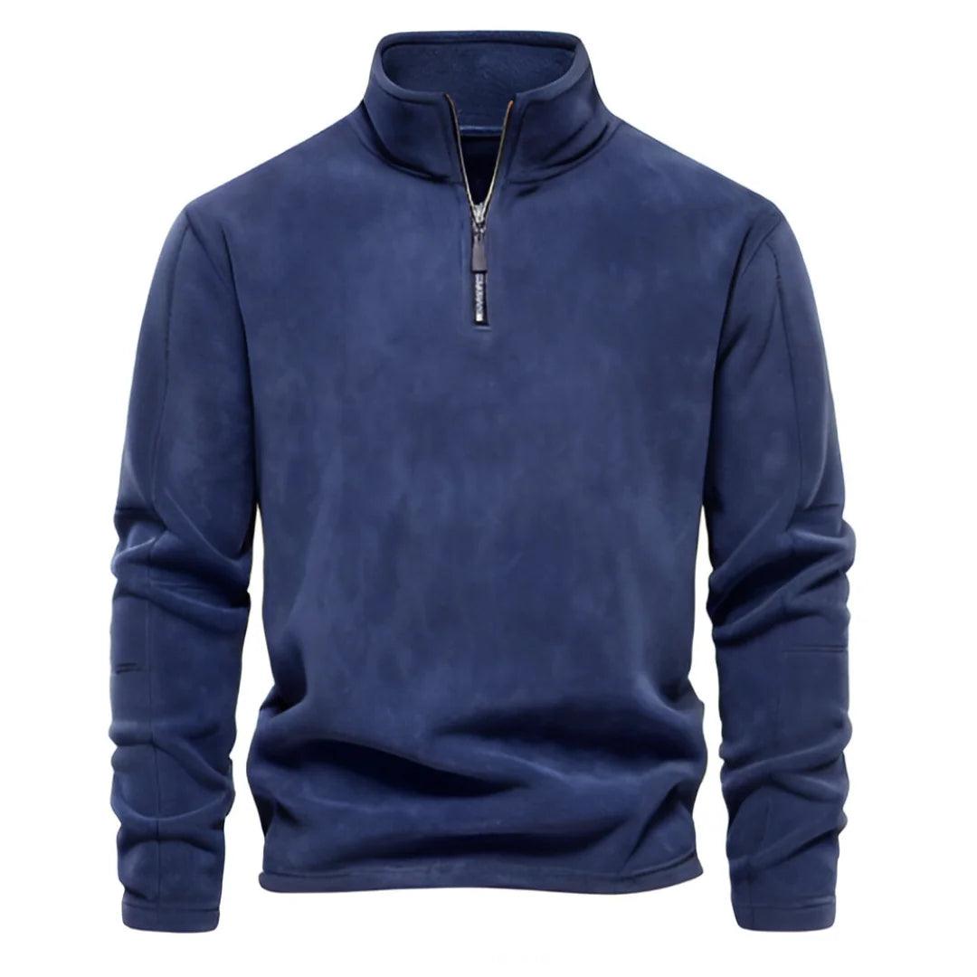 Mænds fleece vinterjakke med lynlås, blødt og varmt materiale, stilfuld omvendt krave, perfekt vinterjakke.