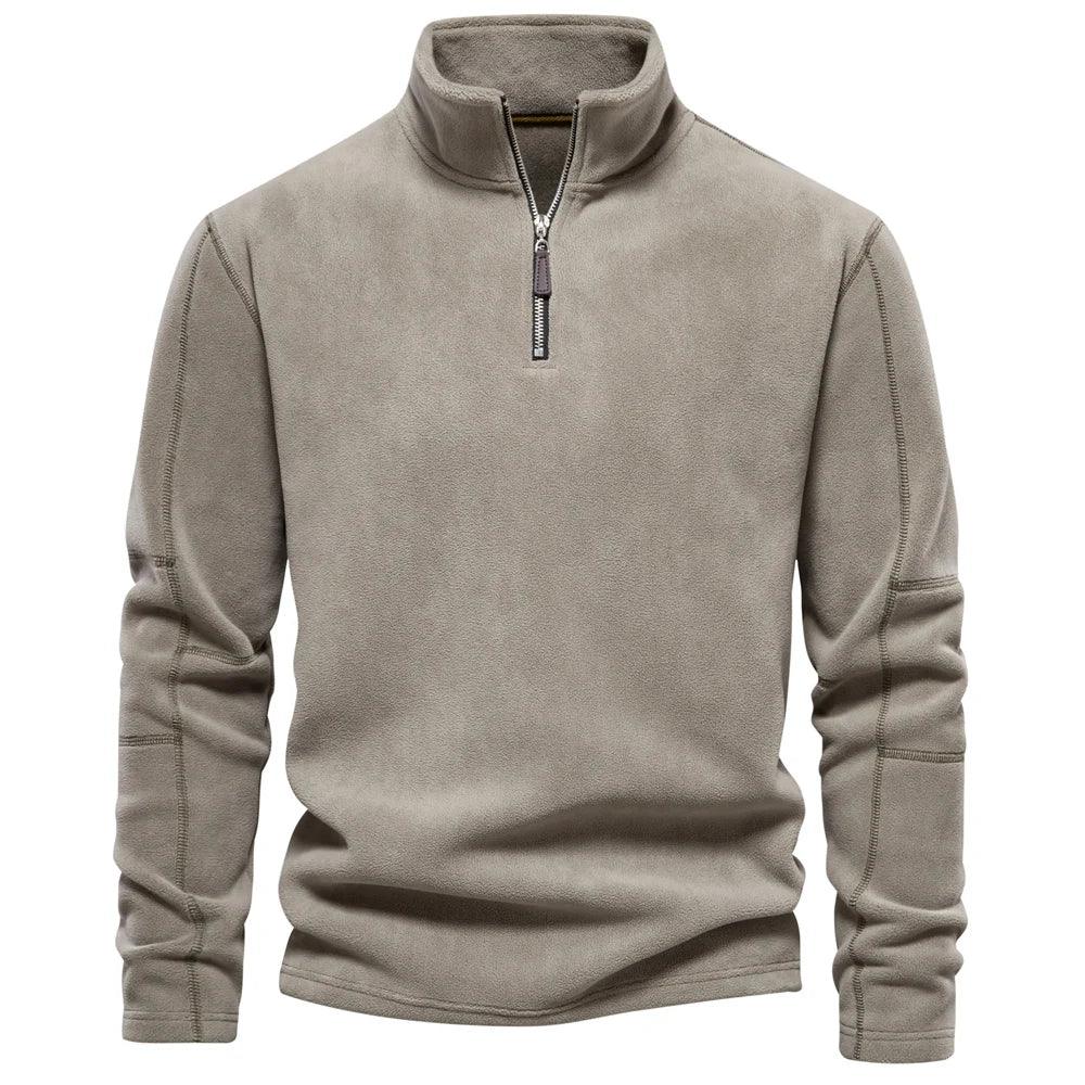 Mænds fleece vinterjakke med lynlås, blødt og varmt materiale, stilfuld omvendt krave, perfekt vinterjakke.