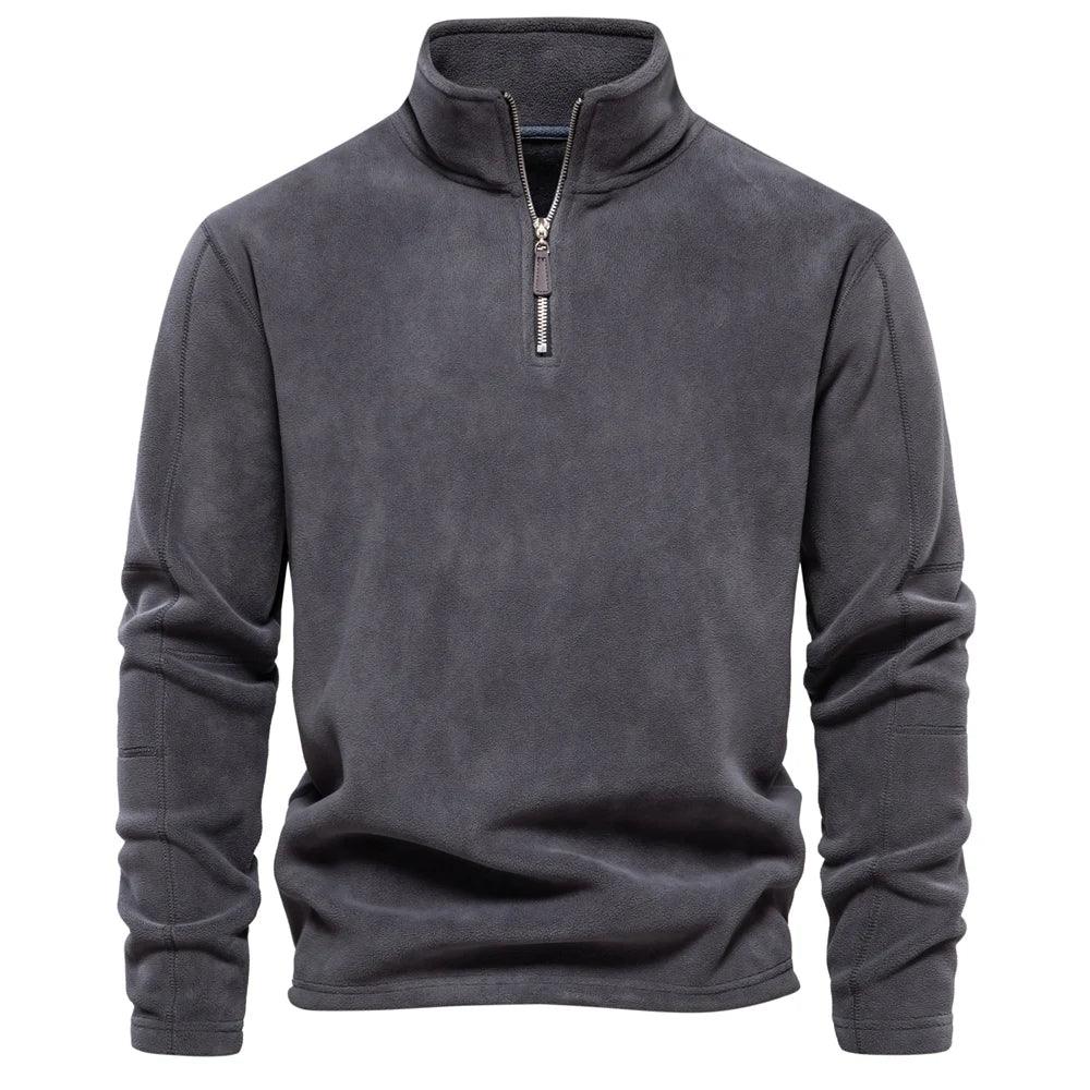 Mænds fleece vinterjakke med lynlås, blødt og varmt materiale, stilfuld omvendt krave, perfekt vinterjakke.