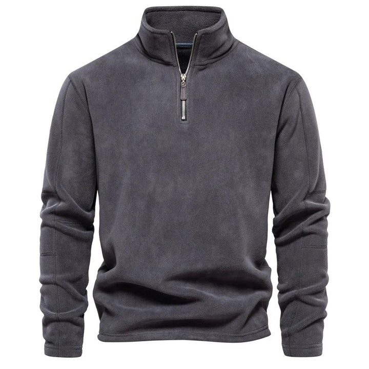 Mænds fleece vinterjakke med lynlås, blødt og varmt materiale, stilfuld omvendt krave, perfekt vinterjakke.