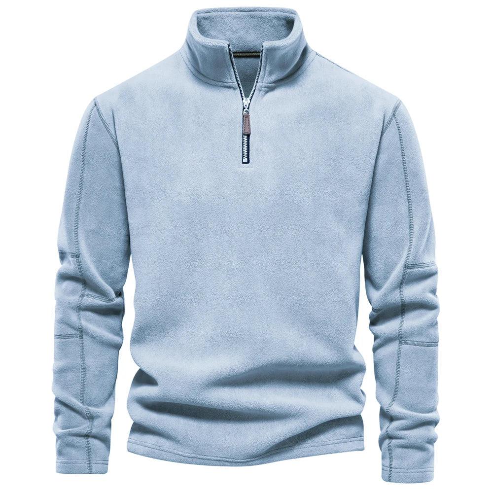 Mænds fleece vinterjakke med lynlås, blødt og varmt materiale, stilfuld omvendt krave, perfekt vinterjakke.