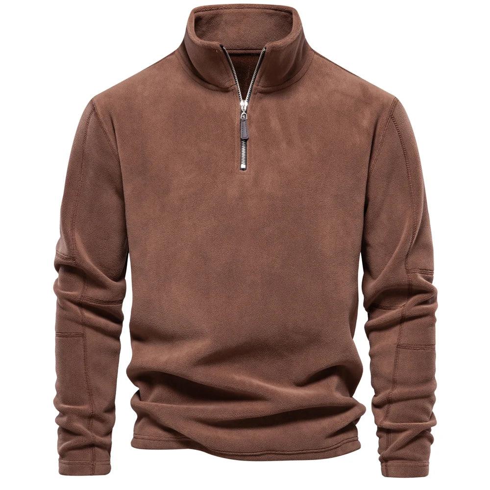 Mænds fleece vinterjakke med lynlås, blødt og varmt materiale, stilfuld omvendt krave, perfekt vinterjakke.