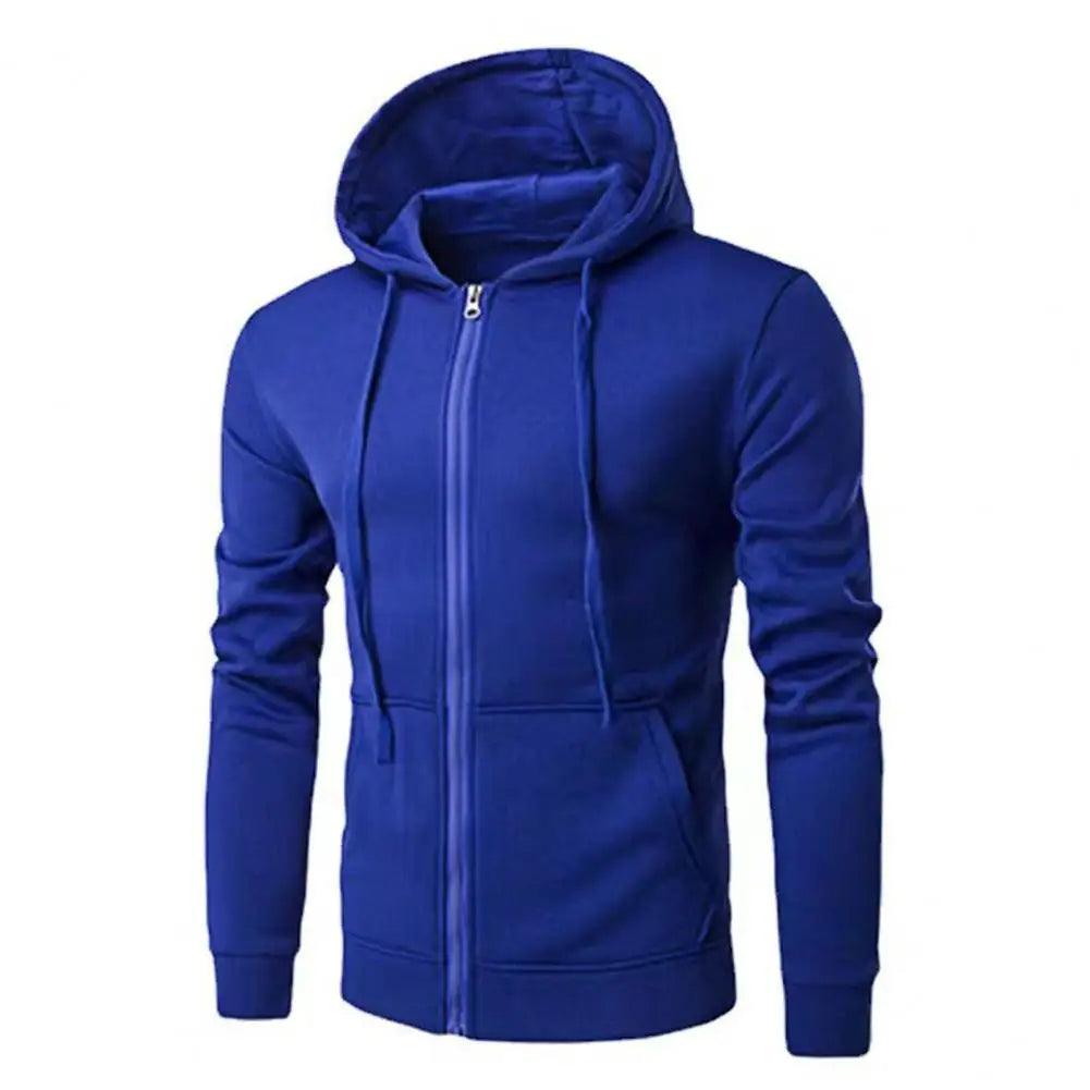 "Miesten harmaa slim fit vetoketjullinen hupparitakki, pehmeä neulottu kangas, edestä kuvattu."