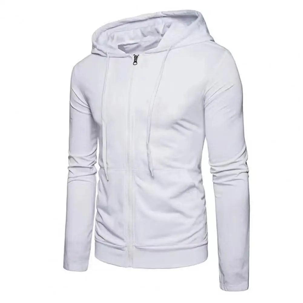 "Miesten harmaa slim fit vetoketjullinen hupparitakki, pehmeä neulottu kangas, edestä kuvattu."