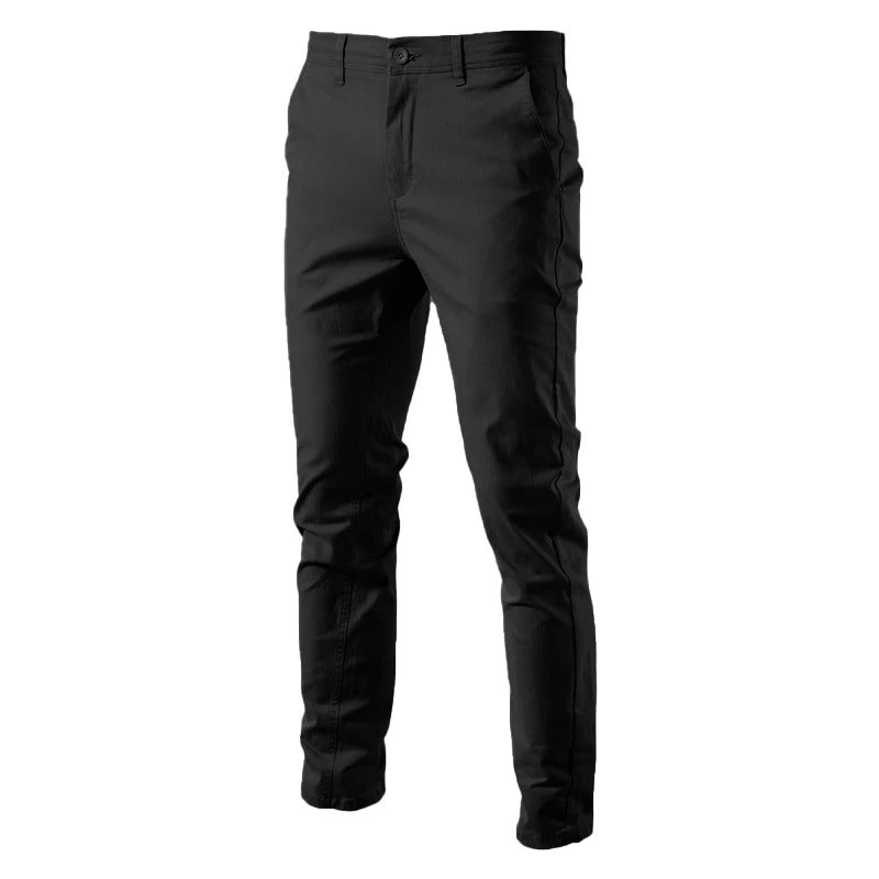 Miesten hengittävät slim fit -puuvillahousut, yksivärinen design, sleekki siluetti, taskut, täydellinen istuvuus.