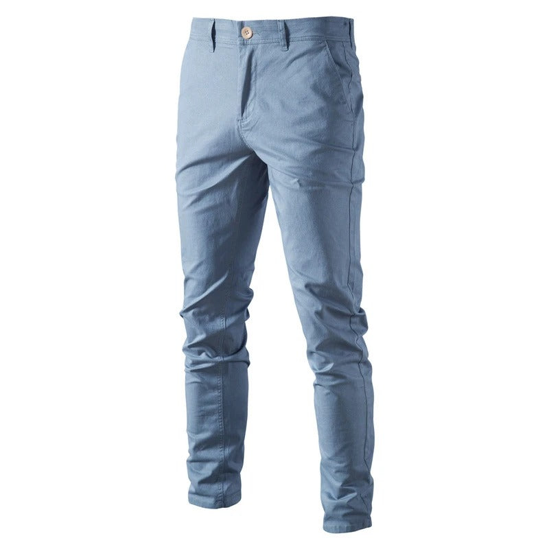 Miesten hengittävät slim fit -puuvillahousut, yksivärinen design, sleekki siluetti, taskut, täydellinen istuvuus.