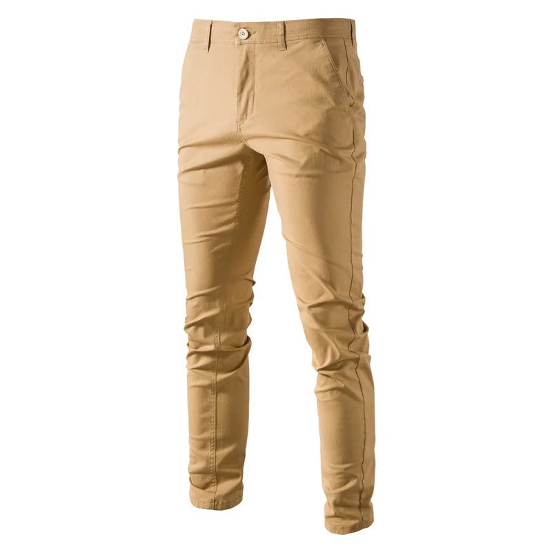 Miesten hengittävät slim fit -puuvillahousut, yksivärinen design, sleekki siluetti, taskut, täydellinen istuvuus.