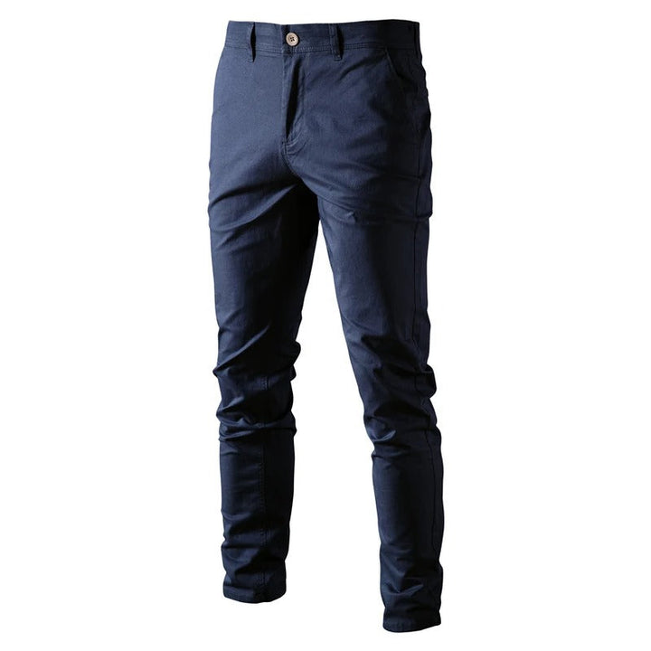 Miesten hengittävät slim fit -puuvillahousut, yksivärinen design, sleekki siluetti, taskut, täydellinen istuvuus.