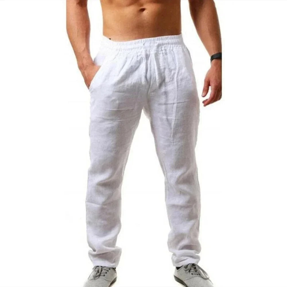 Miesten hengittävät slim-fit kuntohousut, harmaa väri, joustava vyötärö, sopii treeniin ja vapaa-aikaan.
