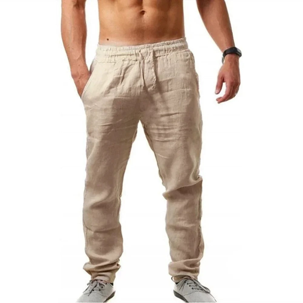 Miesten hengittävät slim-fit kuntohousut, harmaa väri, joustava vyötärö, sopii treeniin ja vapaa-aikaan.