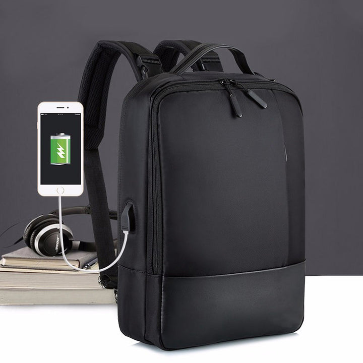 Herre innovativ anti-tyveri rygsæk med USB-port, vandtæt, sort; beskytter og oplader enheder på farten.