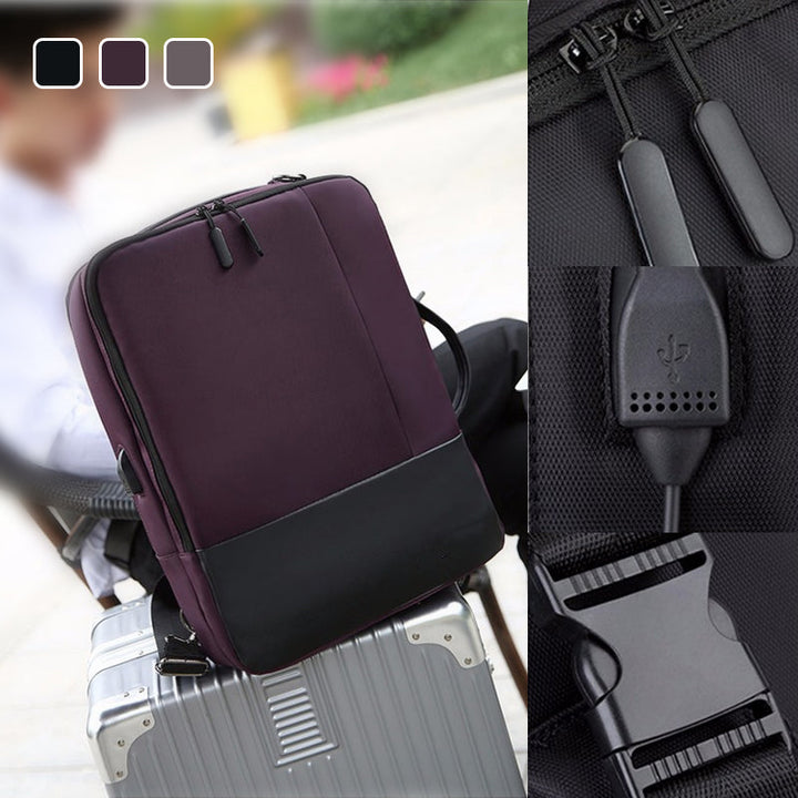 Herre innovativ anti-tyveri rygsæk med USB-port, vandtæt, sort; beskytter og oplader enheder på farten.
