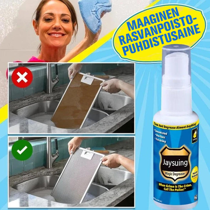 Alsidig fedtfjerner til mænd og kvinder, hvid flaske, renser effektivt stof- og glasoverflader.