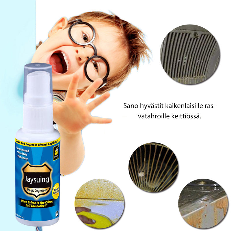 Alsidig fedtfjerner til mænd og kvinder, hvid flaske, renser effektivt stof- og glasoverflader.