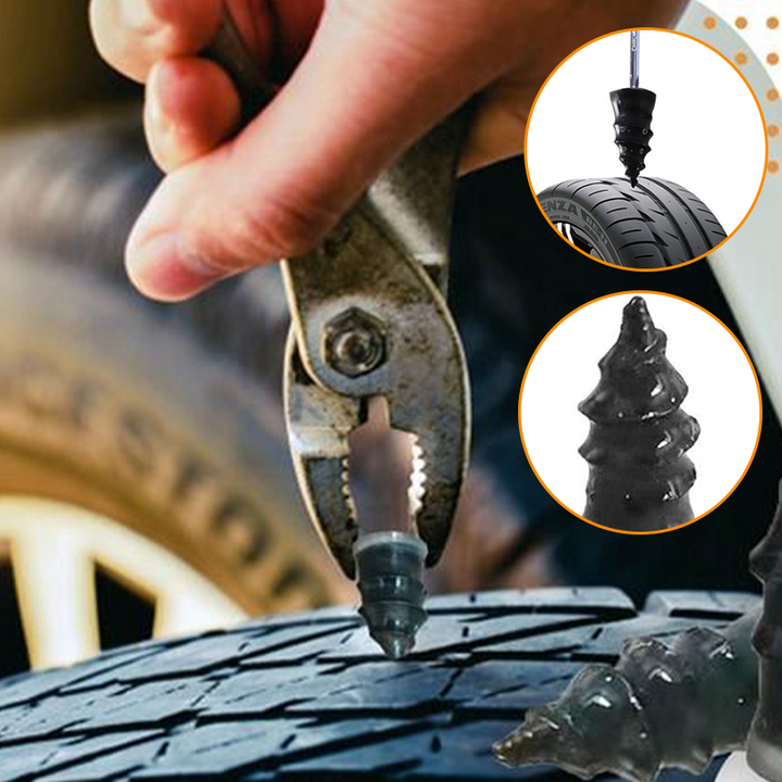 Mænds og Kvinders Dæk Reparationsgummi Sømp, sort gummimateriale, effektiv tætning, passer til bil- og motorcykeldæk.
