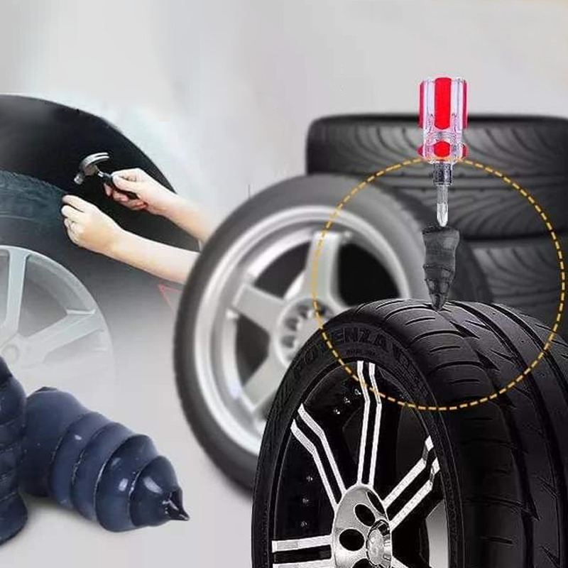 Mænds og Kvinders Dæk Reparationsgummi Sømp, sort gummimateriale, effektiv tætning, passer til bil- og motorcykeldæk.