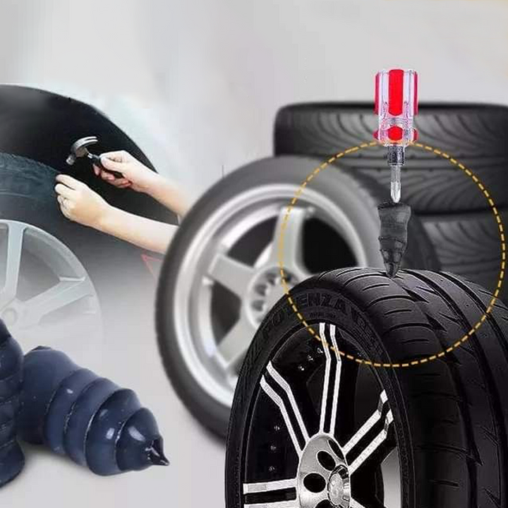 Mænds og Kvinders Dæk Reparationsgummi Sømp, sort gummimateriale, effektiv tætning, passer til bil- og motorcykeldæk.
