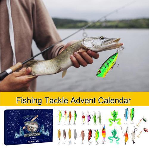 Mændenes julefiskekalender, 24 låger, farverigt fiskeudstyr arrangeret i en adventskalender.