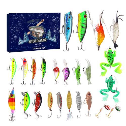 Mændenes julefiskekalender, 24 låger, farverigt fiskeudstyr arrangeret i en adventskalender.