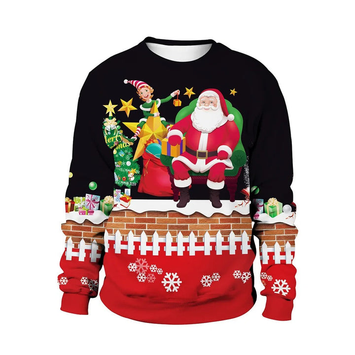 "Miesten jouluvinta printpusero, punainen ja valkoinen joulupainatuksilla, mukava ja lämmin villapaita talvikauteen."