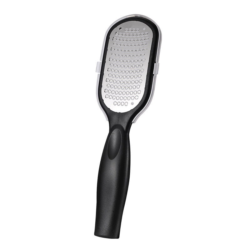 Mænds dobbeltsidede fodfil i rustfrit stål, ergonomisk håndtag, sort/hvid, til hjemmefodpleje
