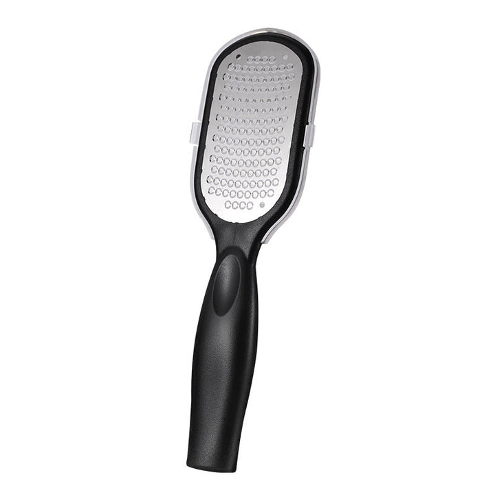 Mænds dobbeltsidede fodfil i rustfrit stål, ergonomisk håndtag, sort/hvid, til hjemmefodpleje