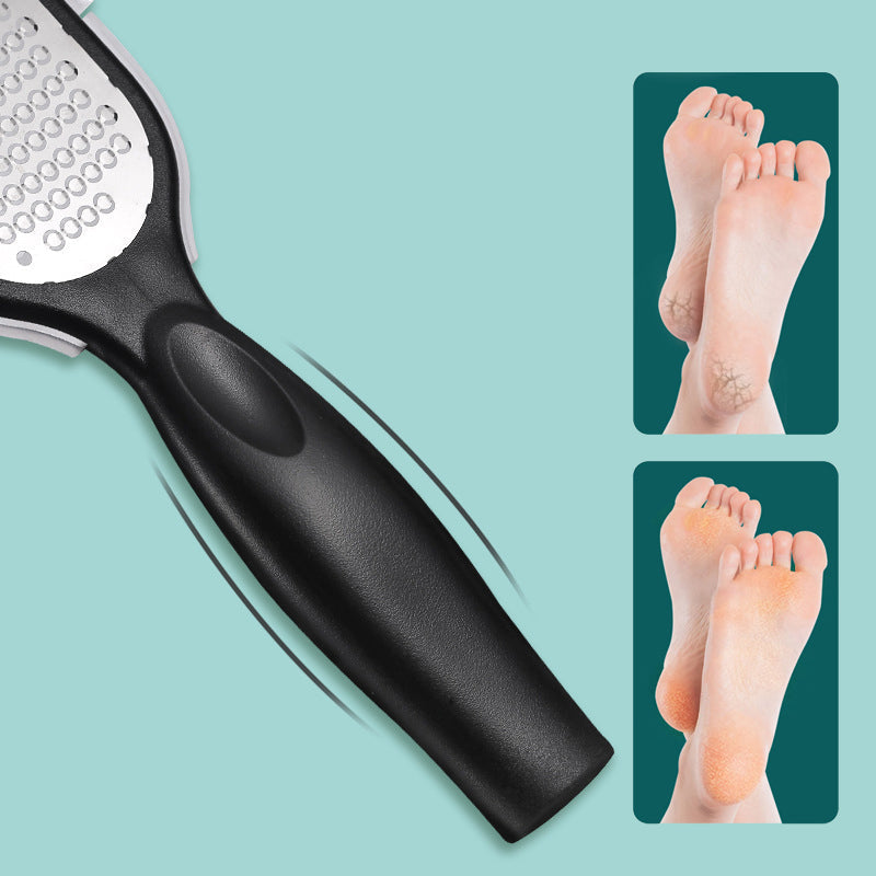 Mænds dobbeltsidede fodfil i rustfrit stål, ergonomisk håndtag, sort/hvid, til hjemmefodpleje